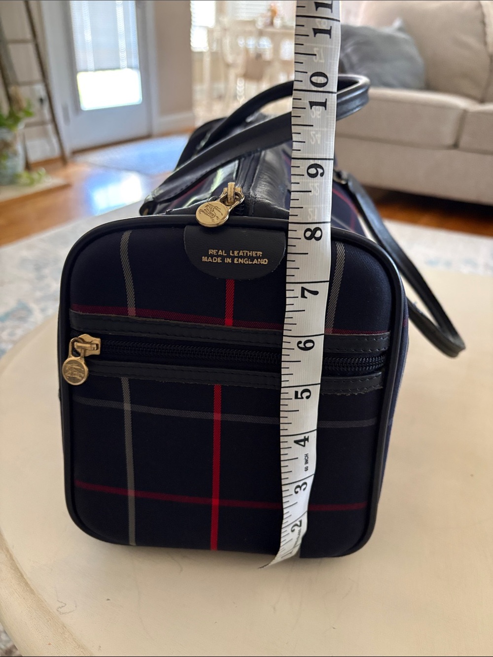 Vintage Burberry’s Navy Plaid Satchel with Burberry’s Scarf Accent-London - Picture 13 of 15